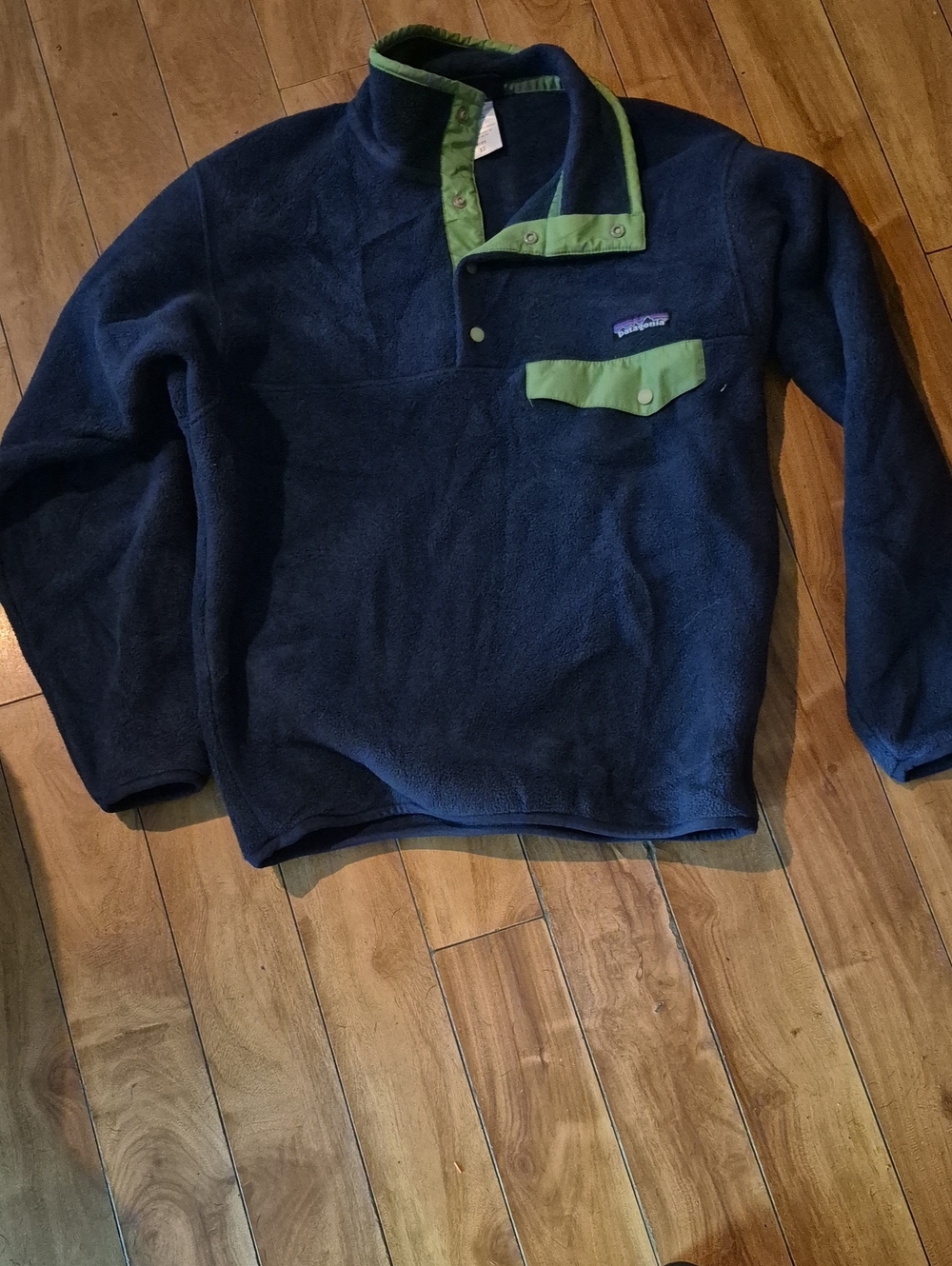 Patagonia Navy Fleece Pullover with Lime Green Trim